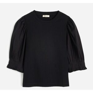 Madewell Top Womens Small Jet Black Puff Sleeve Knit Tee Crew Neck NV971